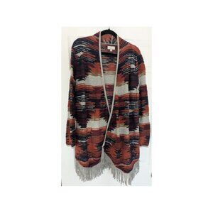 Lucky Brand Southwestern Fringe Open-Front Cardigan